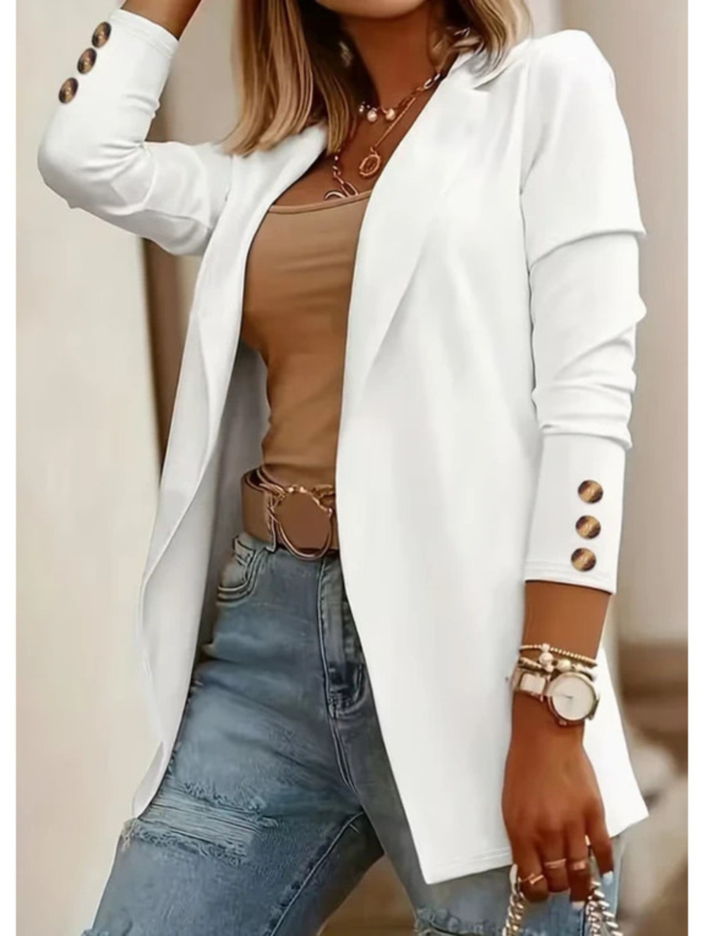 Fashionable Elegant White Solid Color Blazer